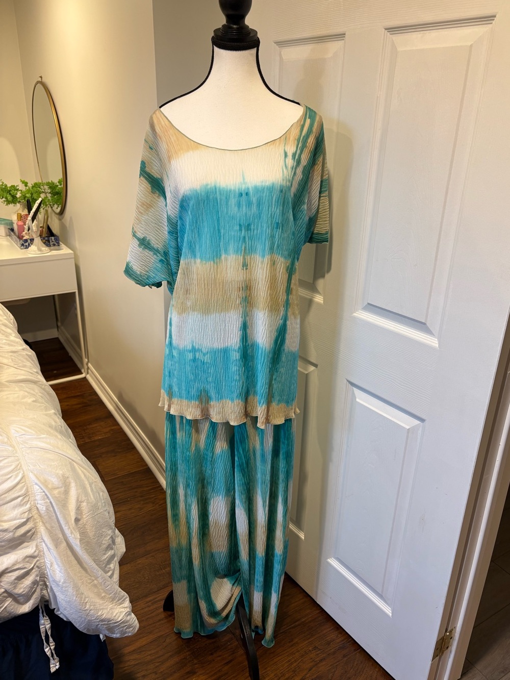 Linda Lundström 2 Piece Crinkle Tunic Wide Leg Pant Set Plus Size 20